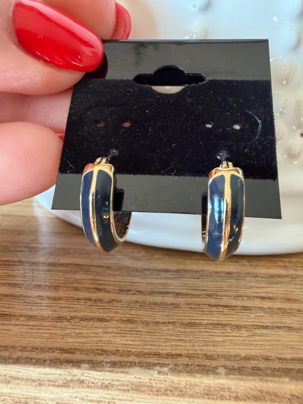 Monet Blue Enamel & Gold Tone Earrings